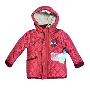 Marvel Spiderman Boys Coat 3T Hoodie Jacket Red Zip Plush Fleece Faux Fur $50